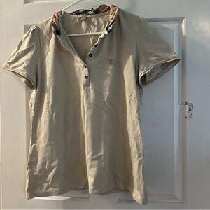 Burberry Beige Short Sleeve Polo with Check-Trim Collar